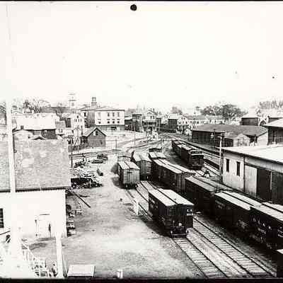 Town landing, rail year with buildings in background, Stonington CT