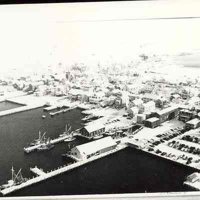 Aerial photo of Stonington in winter from southwest of "Skippers Dock"