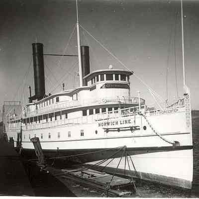 "City of Worcester" of the Norwich Line tied up at dock, Stonington CT