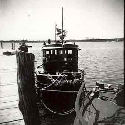 Tug tied up at dock, Stonington CT