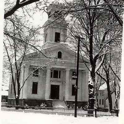 United Church in snow, Stonington CT