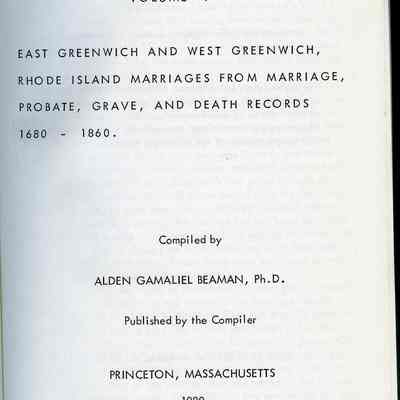 East Greenwich and West Greenwich, Rhode Island, marriages from probate, grave, and death records, 1680-1860