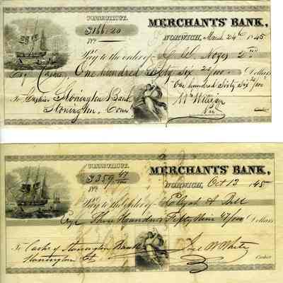 Merchants' Bank checks, Norwich CT