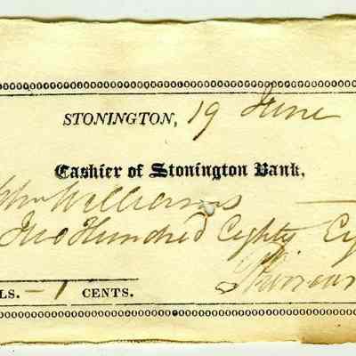 Cashier of Stonington Bank check signed by Phineas Wilcox