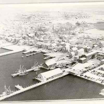 Aerial photo of Stonington in winter from southwest of "Skippers Dock"