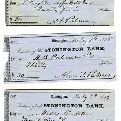 3 Stonington Bank checks signed by Alex. L. Palmer