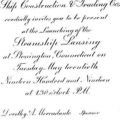 Invitation to launching of Steamer Lansing