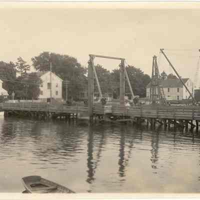 Old wooden bridge crossing Mystic River