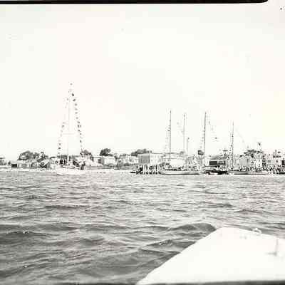 Decorated sailing boats at dock, Stonington CT