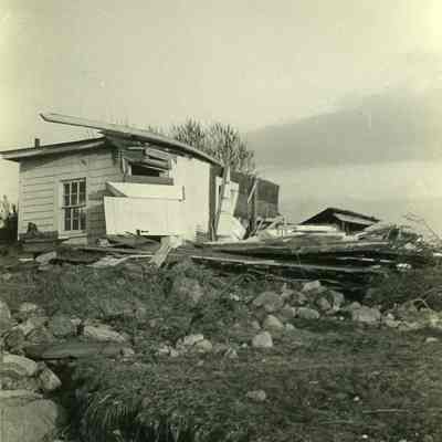 Destroyed houses with rocks
