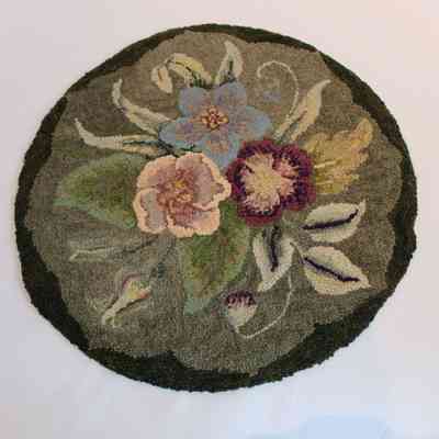 hooked rug, violets