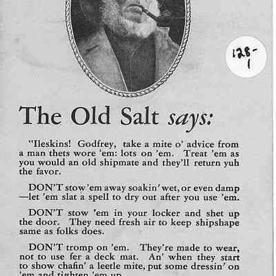 Advertising pamphlet for Tower's Fish Brand Oiled garments