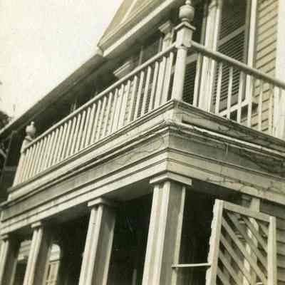 Looking up at second story porch at "The Hill"