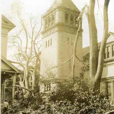 Baptist Church, Union and Main Streets, with downed trees