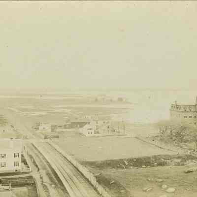 Denison Avenue with train tracks and borough school