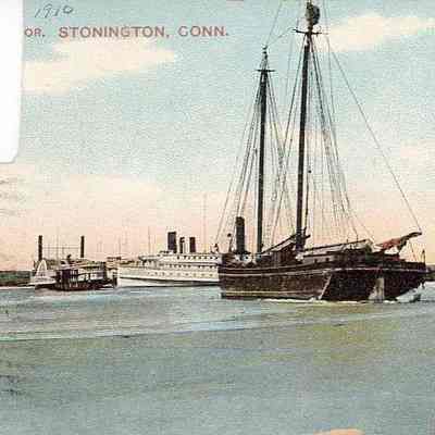Schooner and Steamers in Stonington Harbor