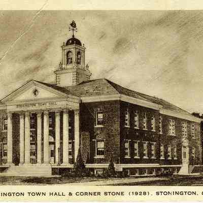 Stonington Town Hall and Corner Stone, Elm Street, Stonington CT