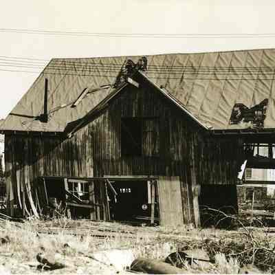 Damaged building and houses