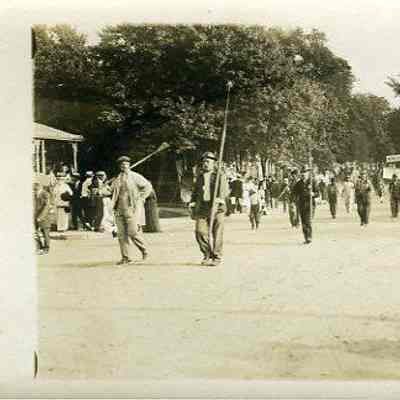 Group of men with poles or spears, Stonington CT