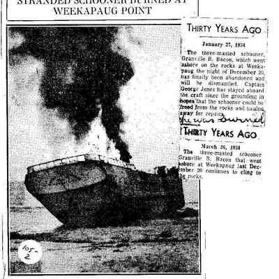"Stranded Schooner Burned at Weekapaug Point"