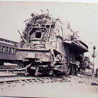 Slide of photo of train wreck, Stonington CT