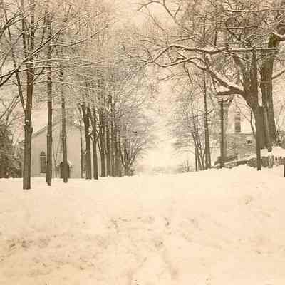 Main Street from High Street during winter, Stonington CT