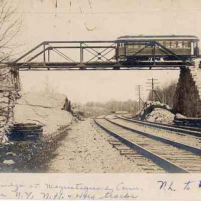 Trolley going over trestle at Wequetequock, Stonington CT