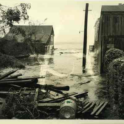 Looking down flooded street