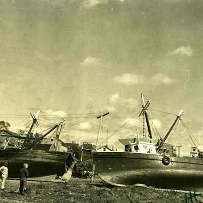 Fishing boats washed up at Town Dock