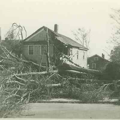 Damaged home with trees