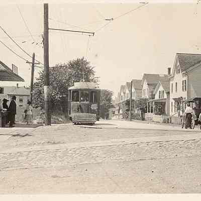 Trolley at corner of Elm Street and Culter Street, Stonington CT