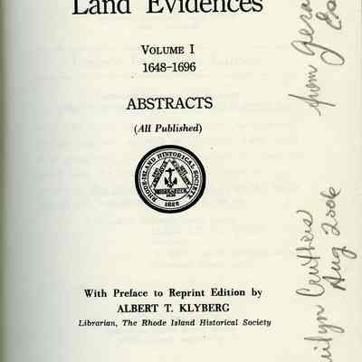 Rhode Island Land Evidences Volume I: 1648-1696 Abstracts (All Published)