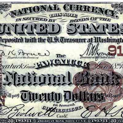 copy of twenty dollar note issued by Pawcatuck National Bank