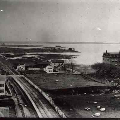 Borough School with tracks going east of borough across marsh, Stonington CT