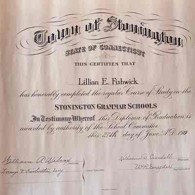 Stonington Grammar School Diploma, 1919
