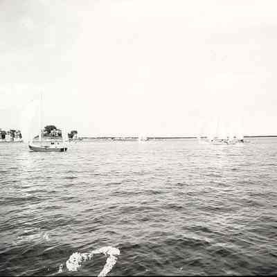 View of harbor with sailing boats, Stonington CT