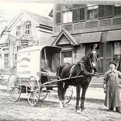 E. Lamphere, Old Mystic delivery van outside Brayton's Pharmacy, Stonington CT
