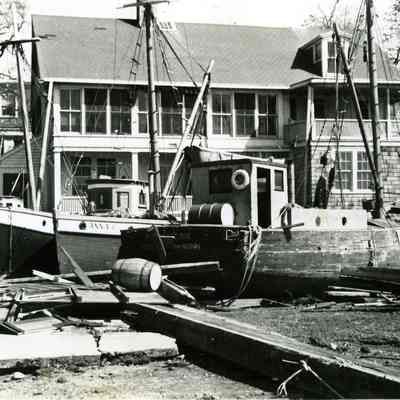 Fishing boats on Water Street with Davis Funeral Home in background