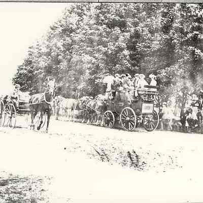 C. P. Williams, Jr. Coach "Tantivy" with horse and buggy to the left, Stonington CT