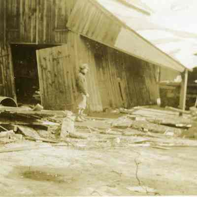Heavily damaged buildings