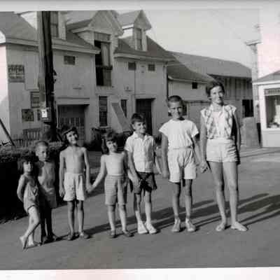 Perry/Miner Cousins in front of Stonington Lumber, 1959