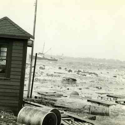 Fishing boats and debris in harbor