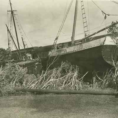 Railroad track with boats and train