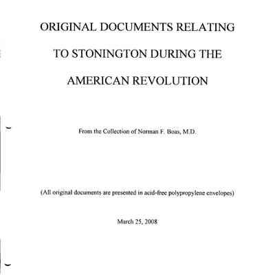 Original Documents Relating to Stonington During the American Revolution