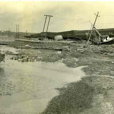 Derailed train on causeway