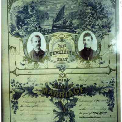 Marriage certificate for Alvin James Stanton and Ruth Saphira Kibbe
