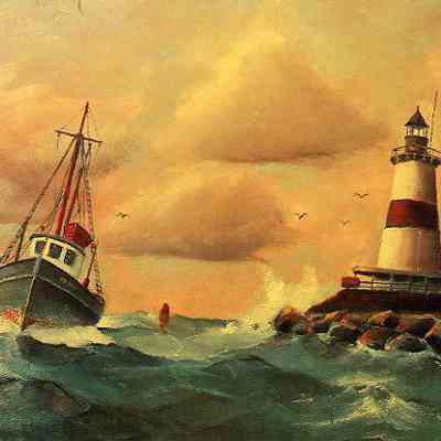 Latimer Reef Lighthouse and Fishing Dragger