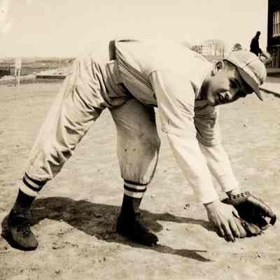 Baseball player outside Borough School