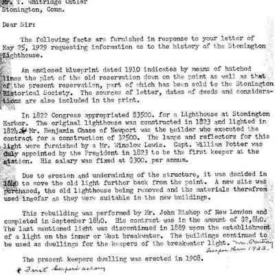Letter to Mr. T. Whitridge Cutler from H. D. King