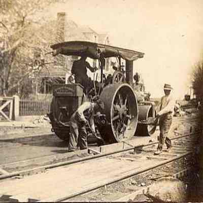 Steam Roller installing trolley tracks, Stonington CT
